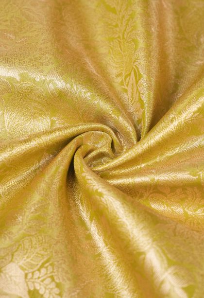Lime Yellow Apoorva Silk Sarees with Gold Zari Leaf Pattern
