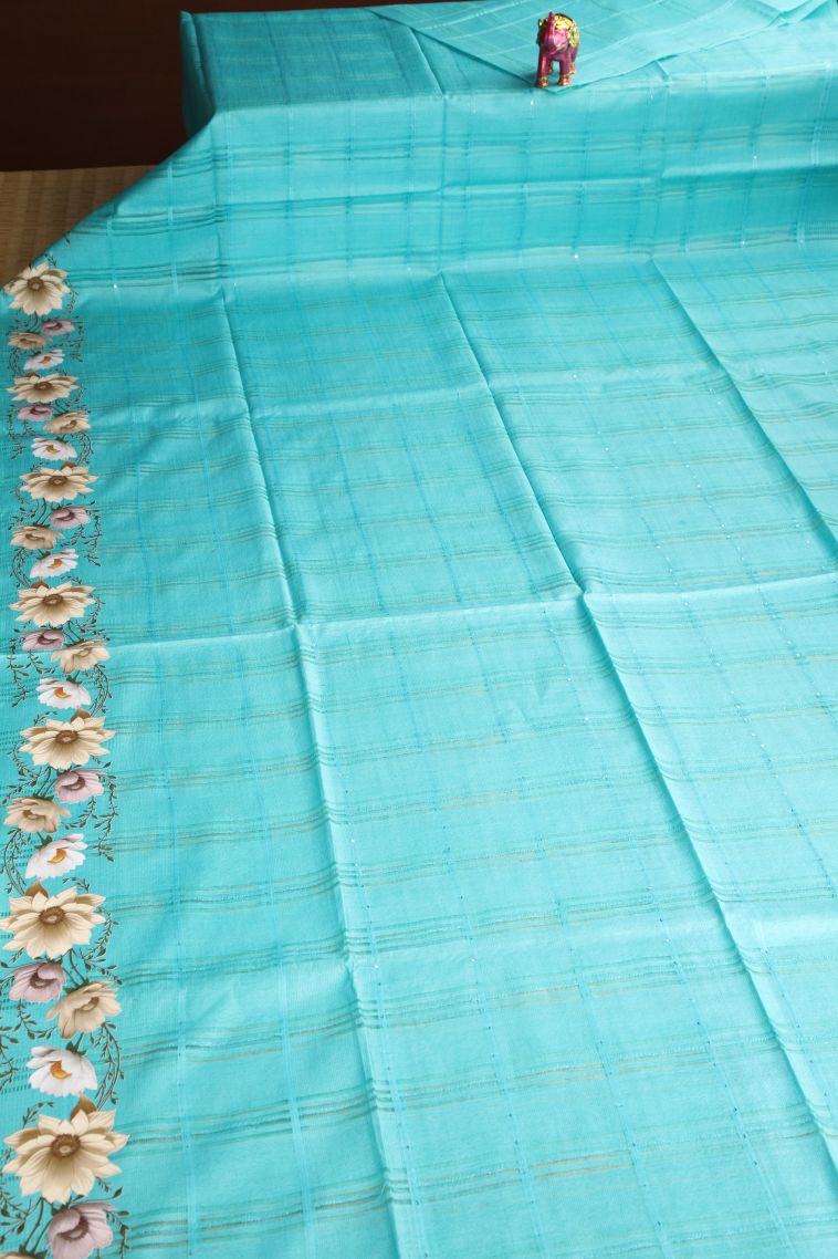 Arctic Blue Linen Saree with Without Zari Zari Stripes view 2