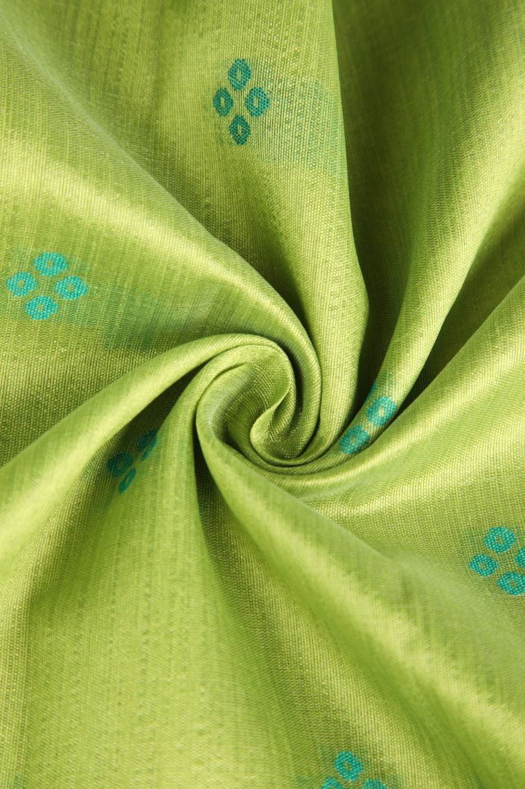 Lime Green Semi Tussar Silk with Gold Zari Buttis (small Dots Or Motifs) view 4