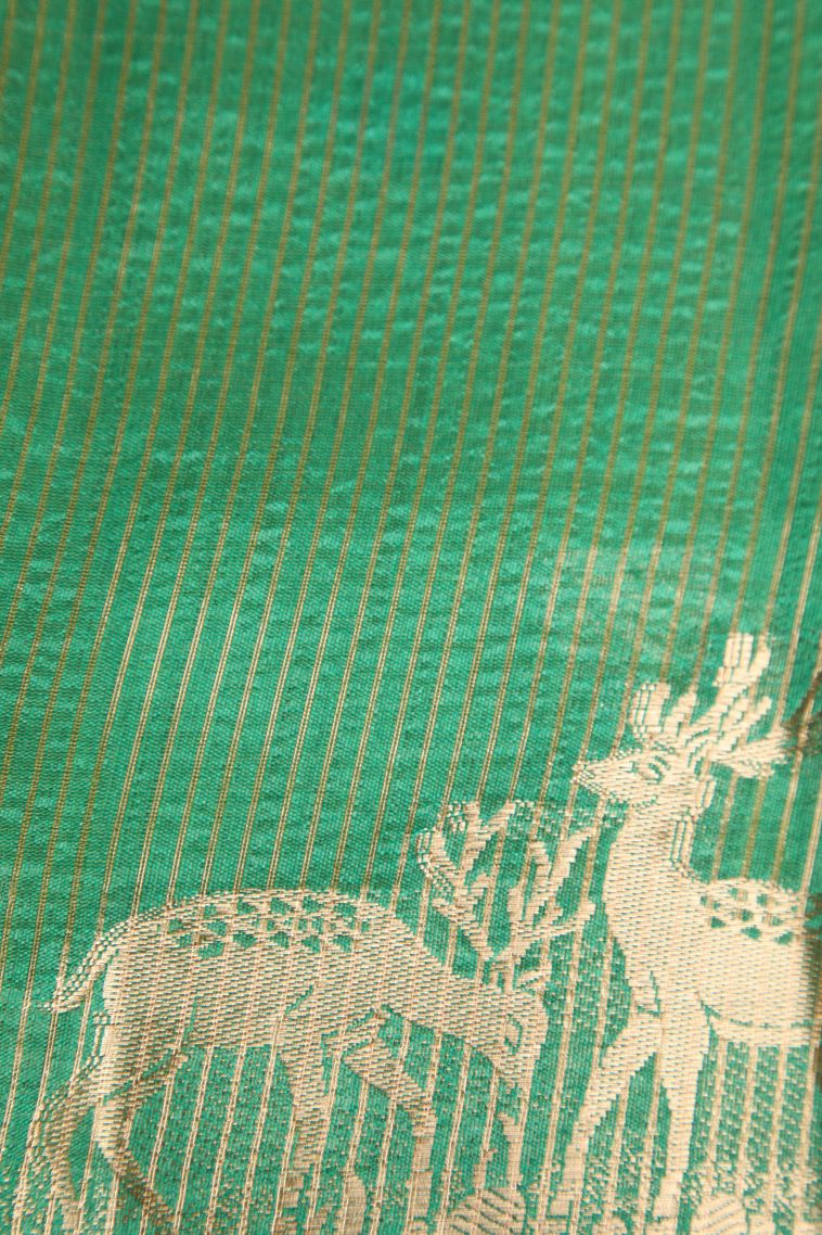 Lime Green Semi Tussar Silk with Gold Zari Buttis (small Dots Or Motifs) view 3