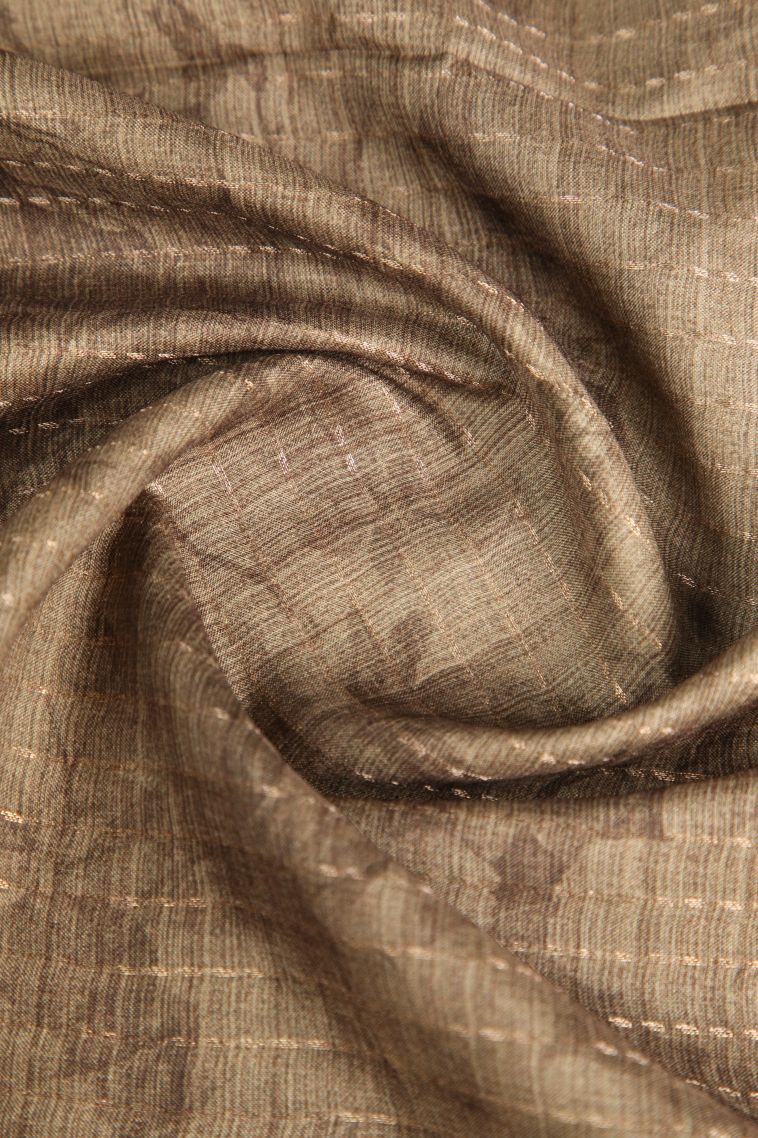 Tortilla Brown Semi Tussar Silk Gold Zari with Floral Patterns view 4