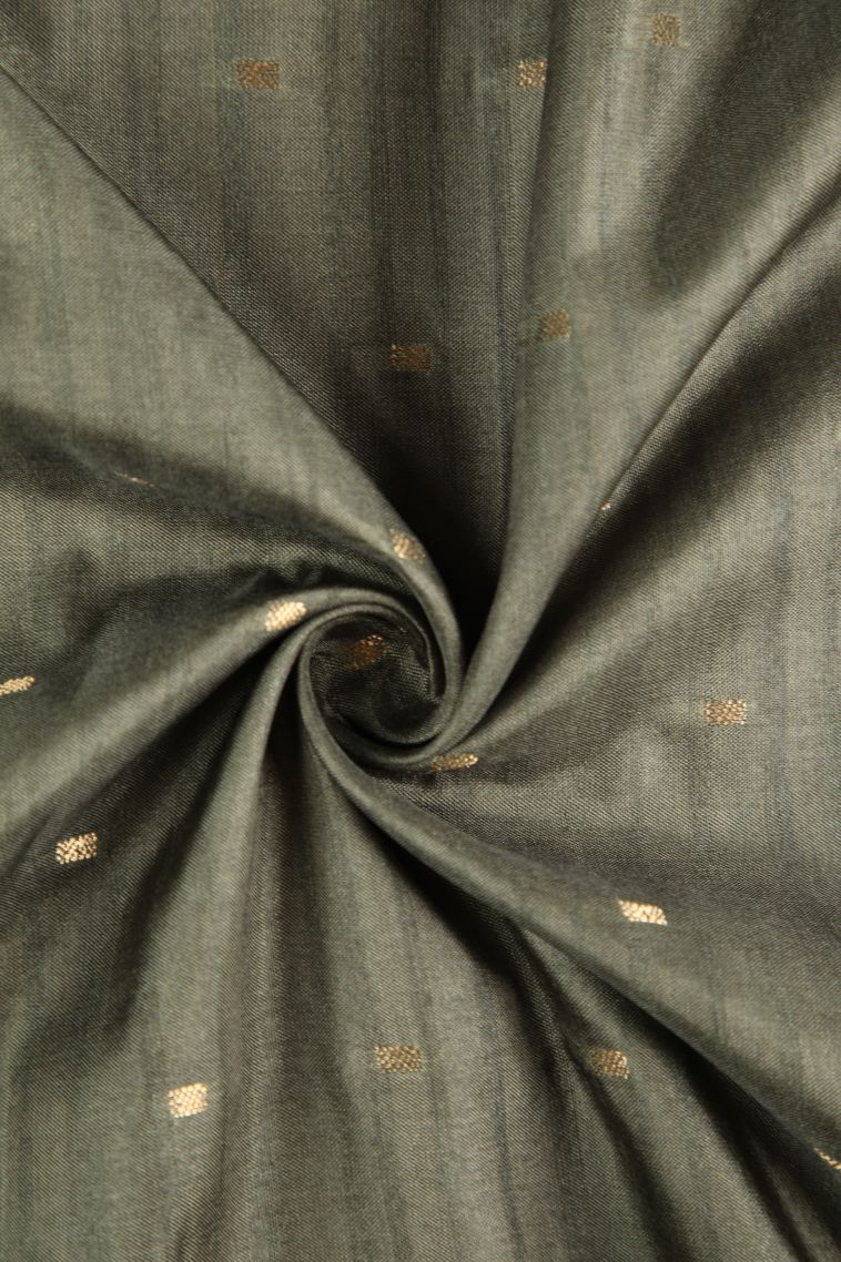 Sage Green Semi Raw Silk Printed Gold Zari with Zari Puttas view 4