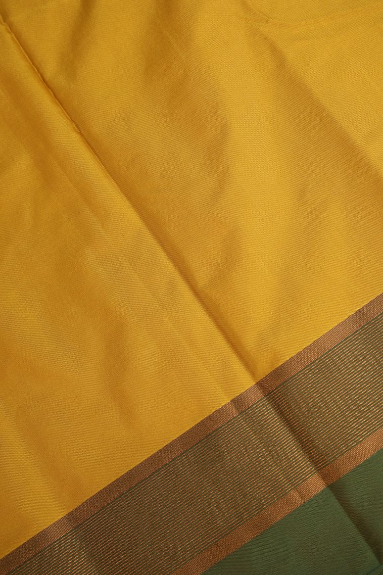 Briht Yellow Arani Silk Sarees Gold Zari with Plain view 3