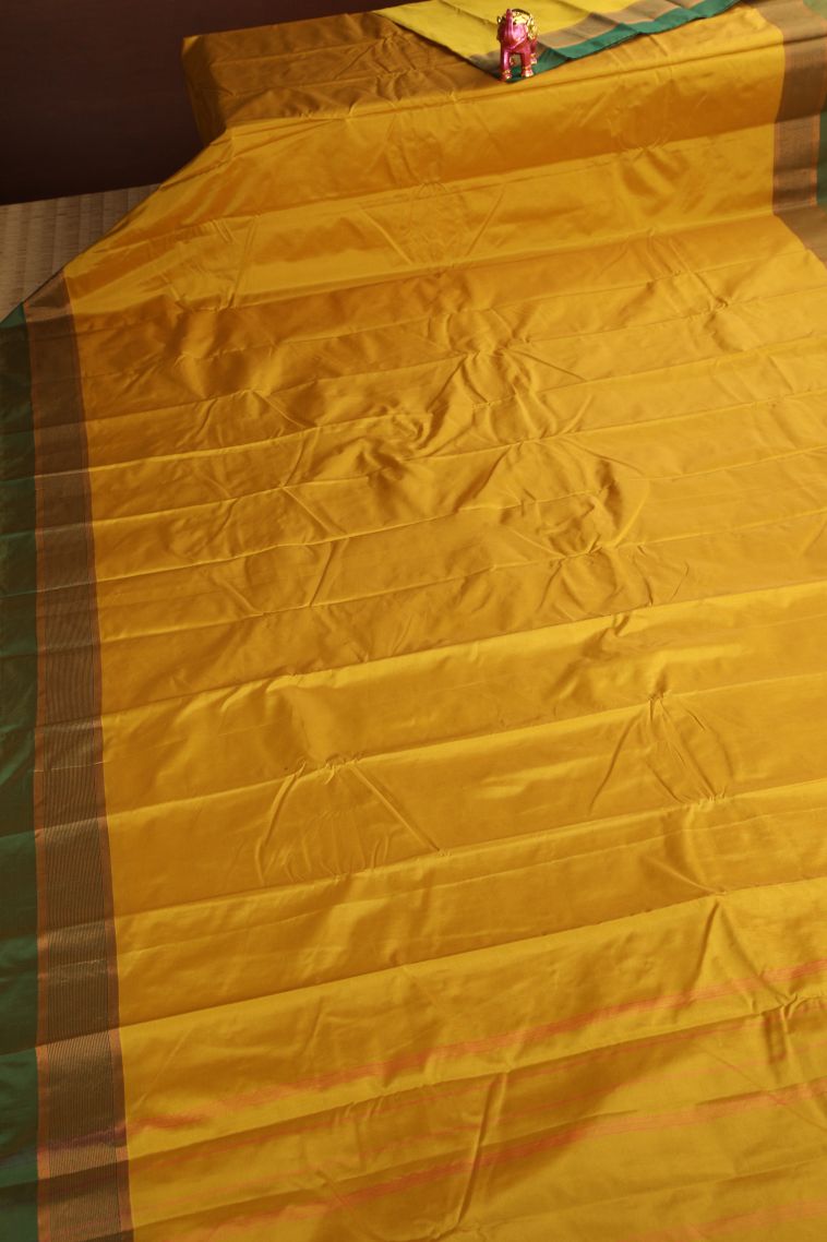 Briht Yellow Arani Silk Sarees Gold Zari with Plain view 2