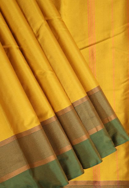 Briht Yellow Arani Silk Sarees Gold Zari with Plain
