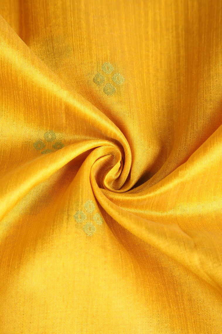 Briht Yellow Semi Tussar Silk with Gold Zari Buttis (small Dots Or Motifs) view 4