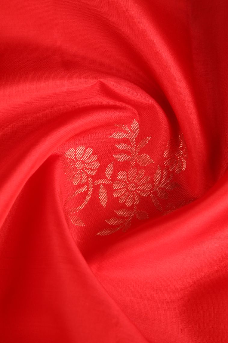 Rose  Red Soft Silk Saree with Copper Zari Floral Patterns view 4