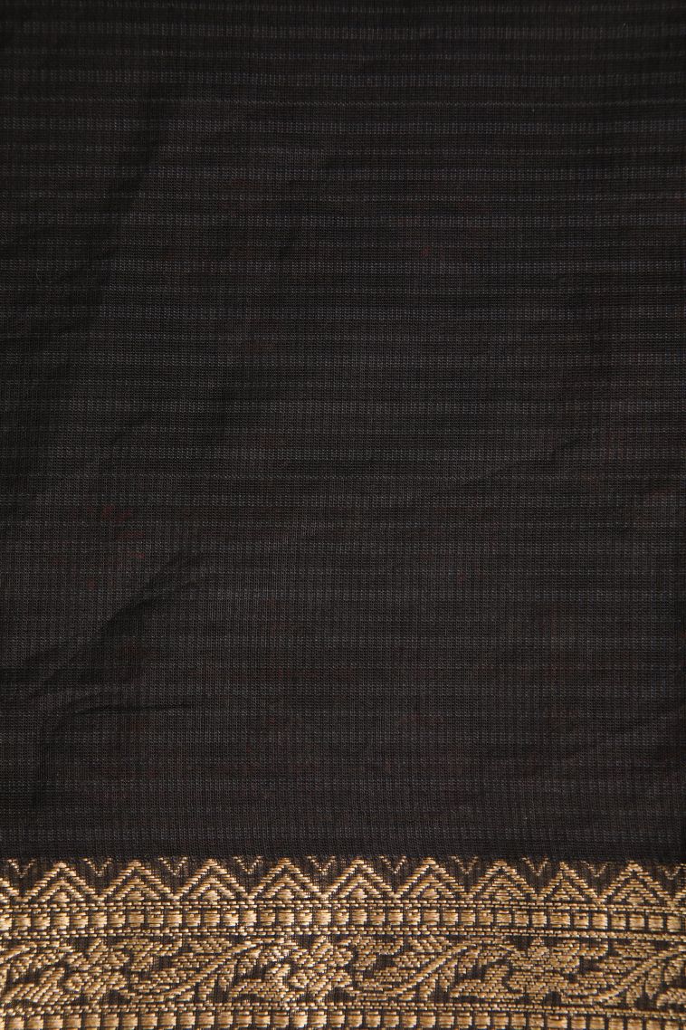 Charleston Black Manipuri Cotton Sarees Gold Zari with Floral Puttas view 3