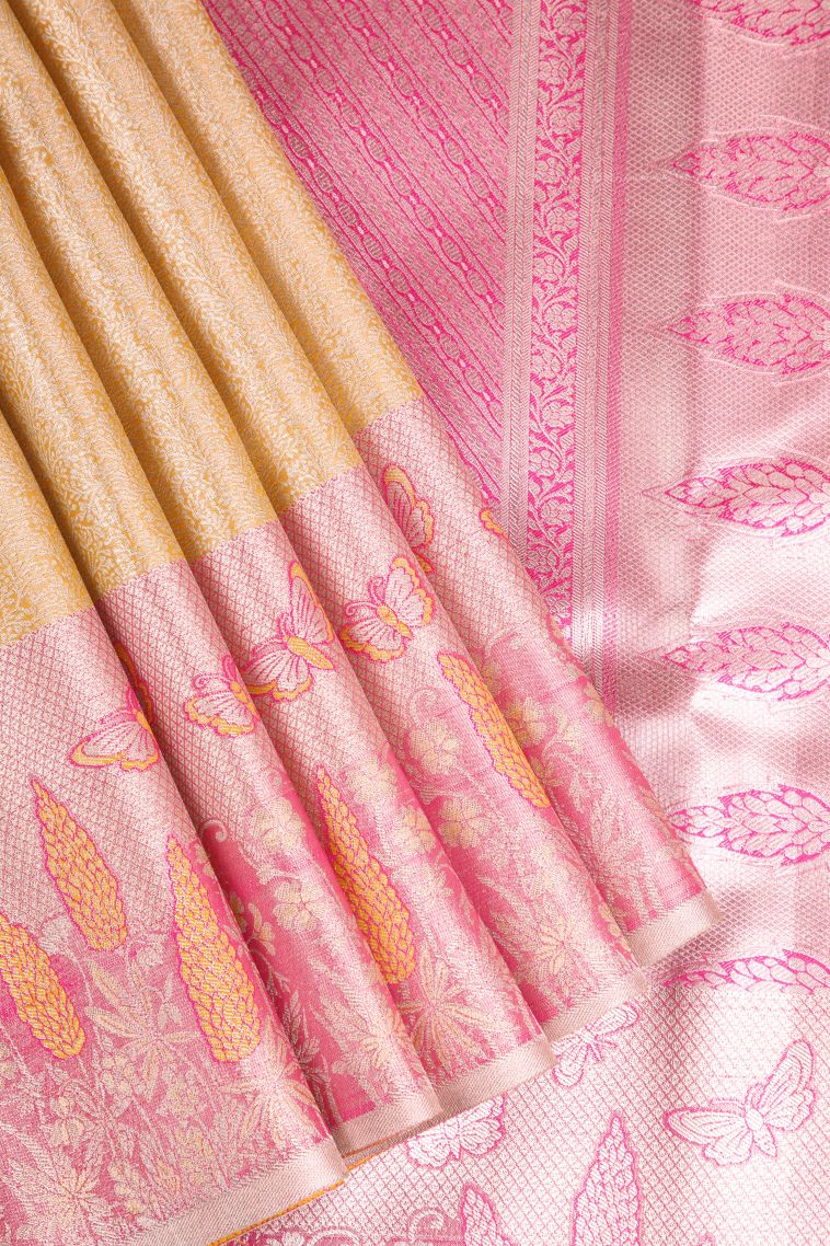 Merigold Orange Apoorva Silk Sarees with Silver Zari Floral Puttas view 1