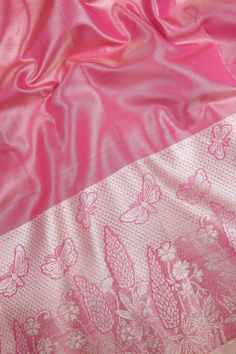 Merigold Orange Apoorva Silk Sarees with Silver Zari Floral Puttas view 3