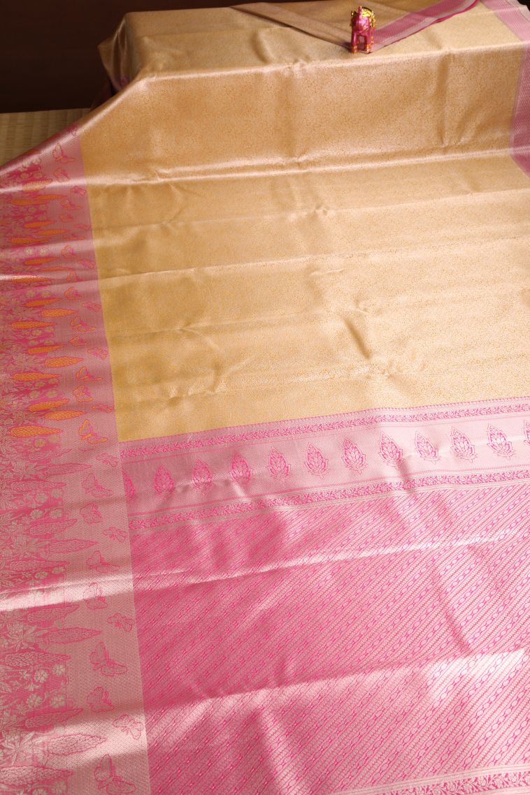 Merigold Orange Apoorva Silk Sarees with Silver Zari Floral Puttas view 2