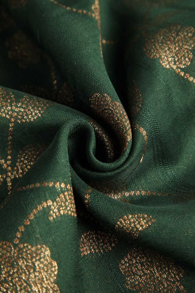 Basil Green Banaras Sarees Antic Zari with Floral Patterns view 4