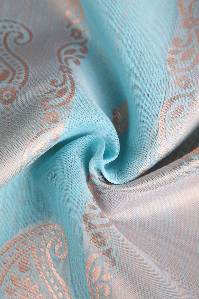 Sky Blue Jute Sarees Antic Zari with Manga view 4
