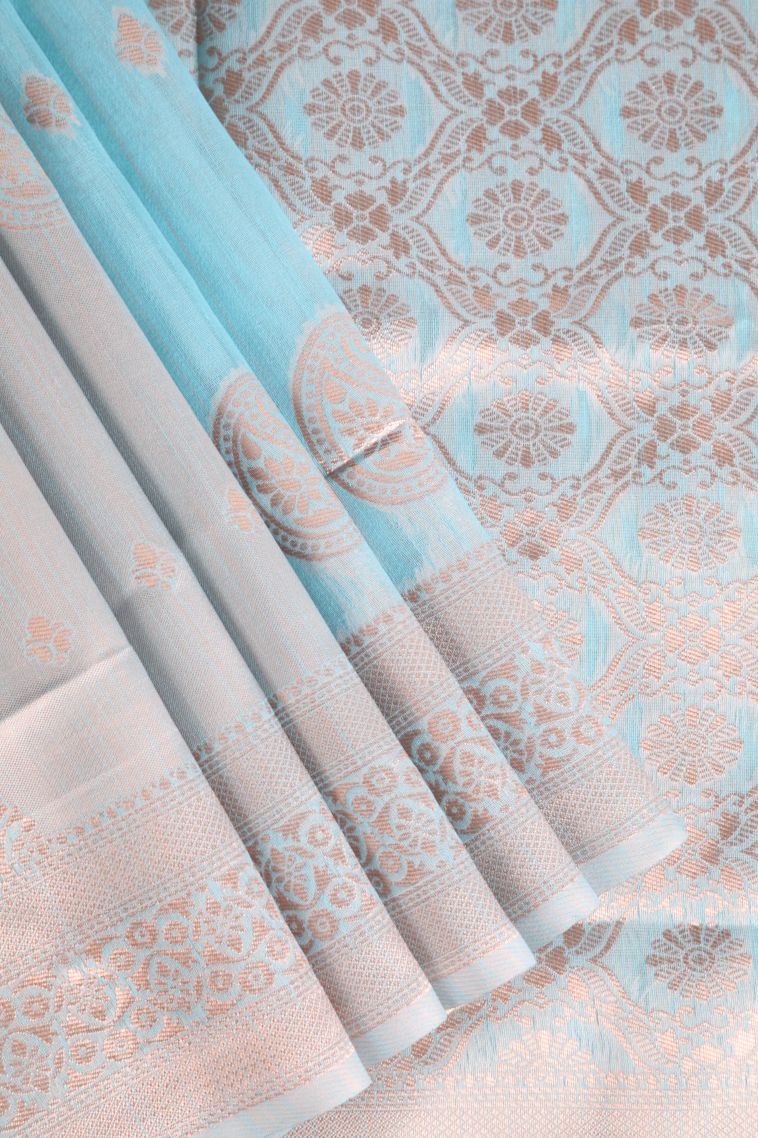 Sky Blue Jute Sarees Antic Zari with Manga view 1