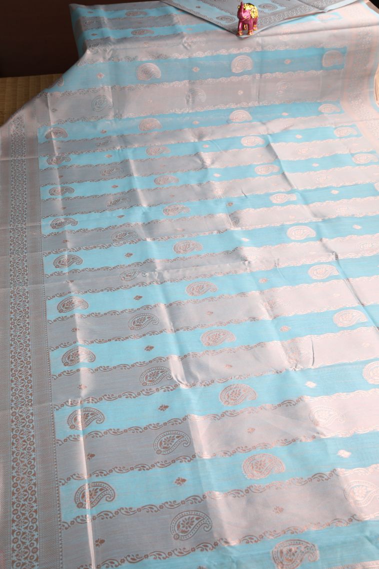 Sky Blue Jute Sarees Antic Zari with Manga view 2