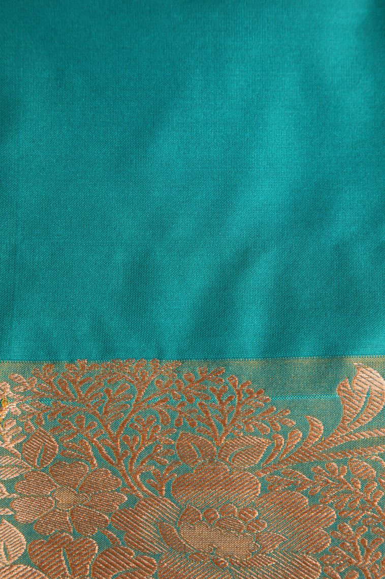 Teal Blue Apoorva Silk Sarees with Copper Zari Floral Puttas view 3