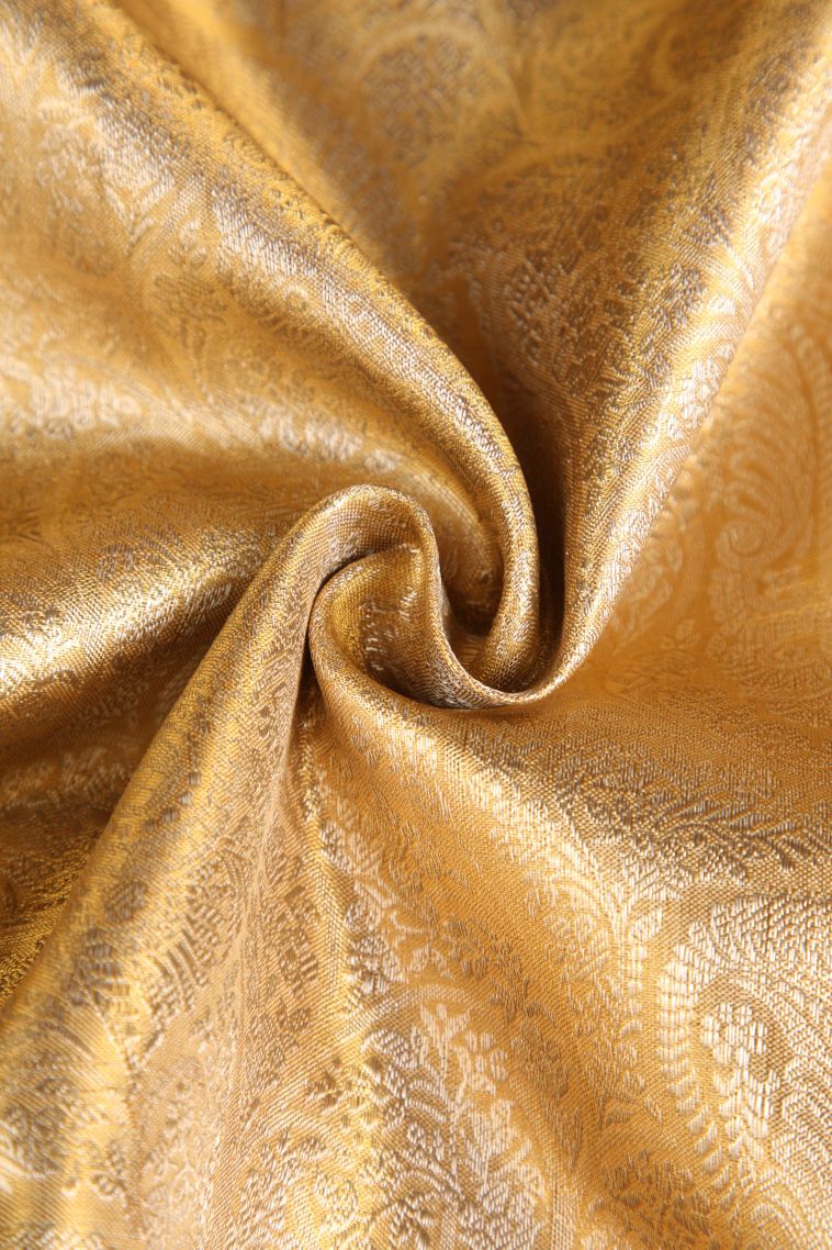 Gold Kanchipuram Silk Sarees with Gold And Silver Zari Manga view 4
