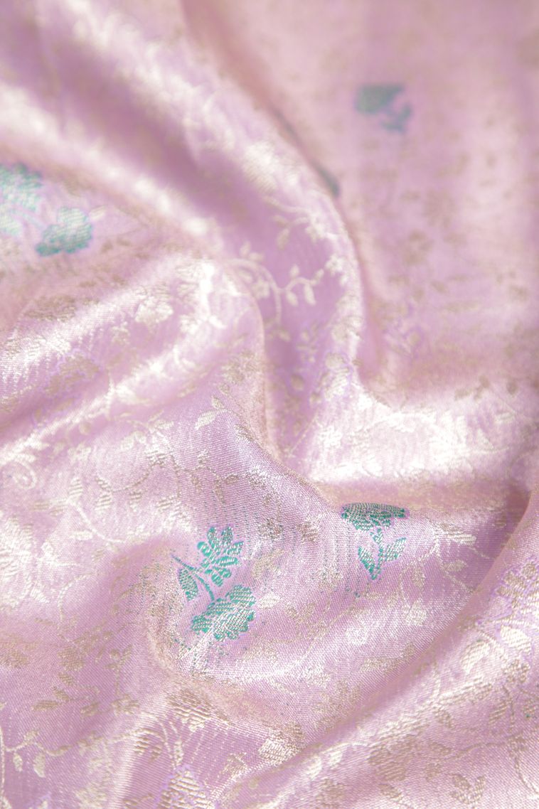Blush Pink Apoorva Silk Sarees with Gold And Silver Zari Floral Puttas view 4