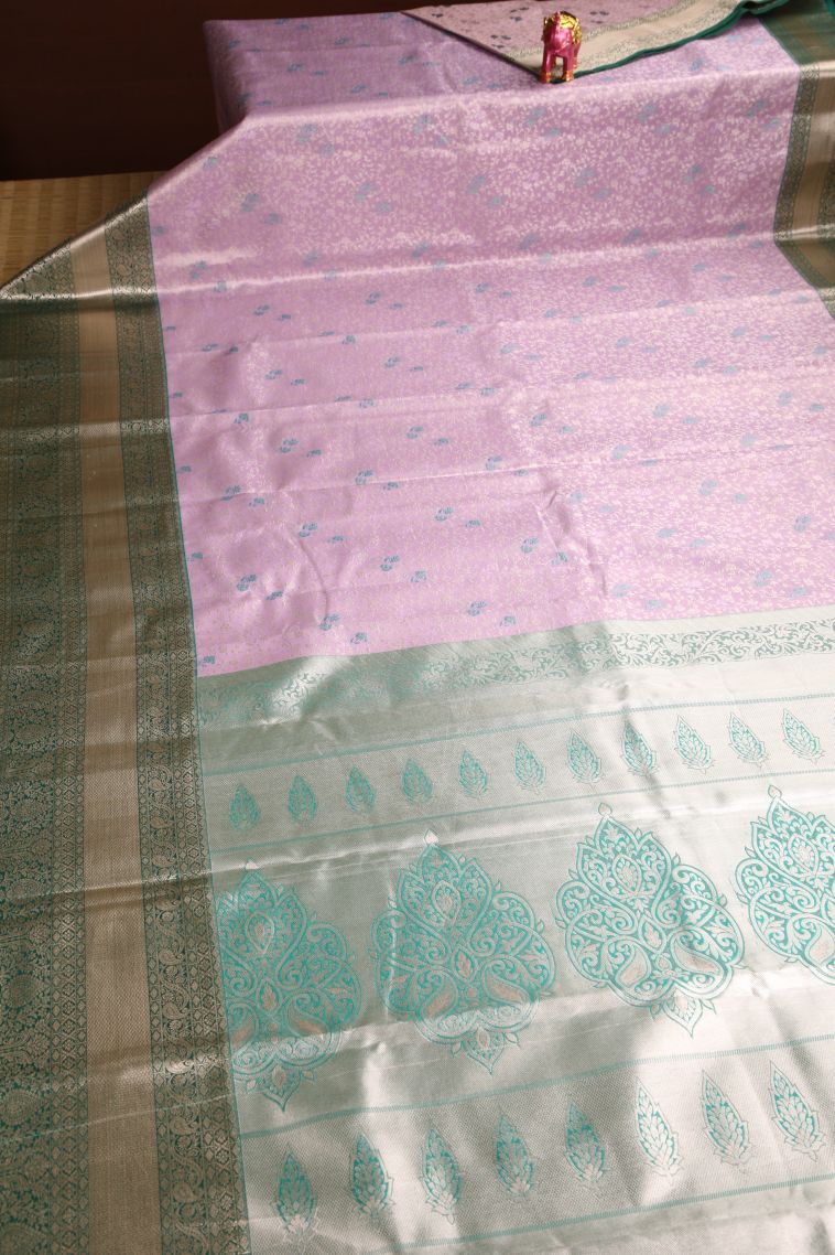 Blush Pink Apoorva Silk Sarees with Gold And Silver Zari Floral Puttas view 2