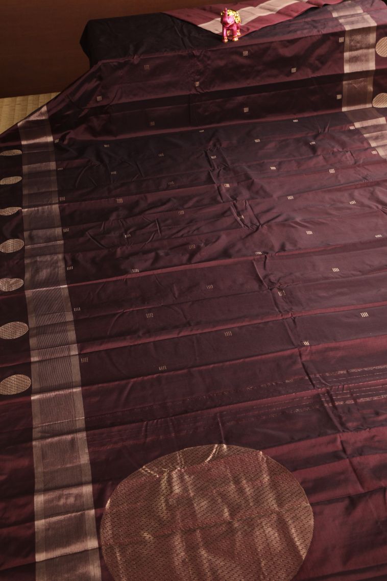 Cinnamon Brown Arani Silk Sarees Gold And Silver Zari with Puttas view 2