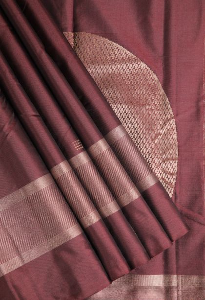 Cinnamon Brown Arani Silk Sarees Gold And Silver Zari with Puttas