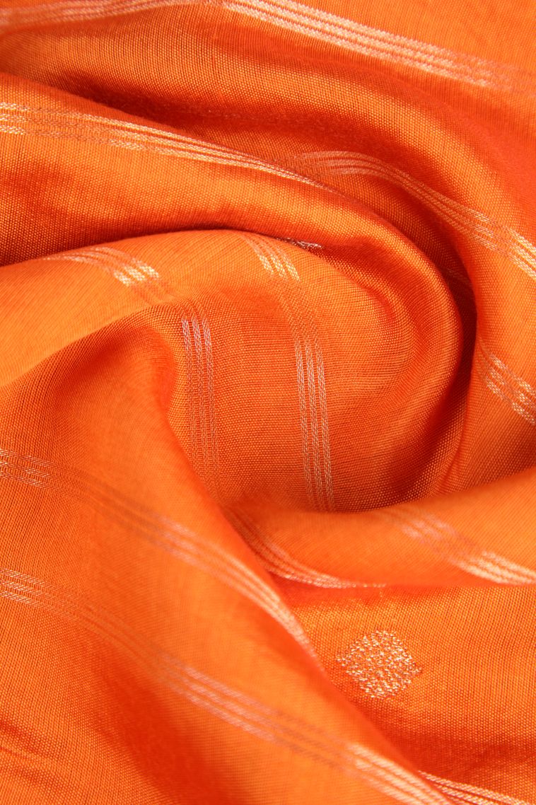 Carrot Orange Chanderi Cotton Sarees Antic Zari with Cross Straipes view 4