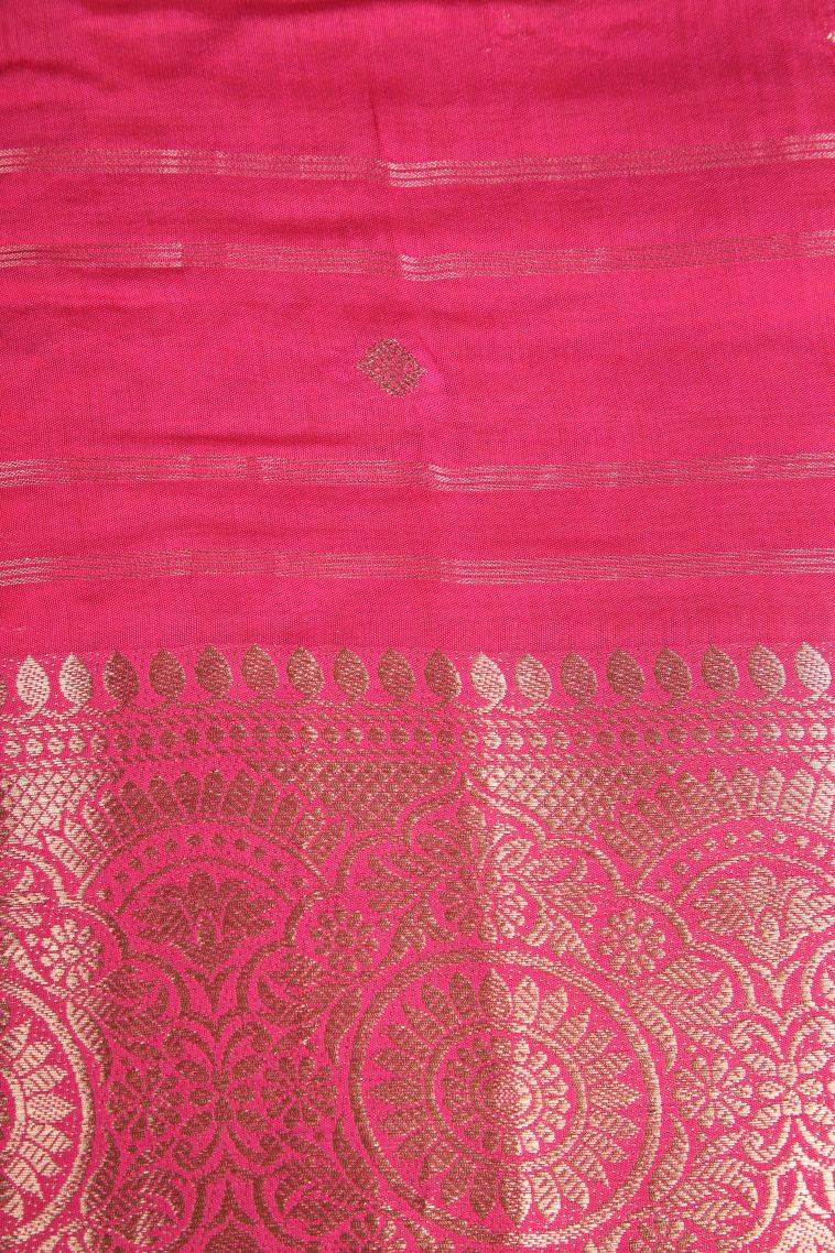 Carrot Orange Chanderi Cotton Sarees Antic Zari with Cross Straipes view 3