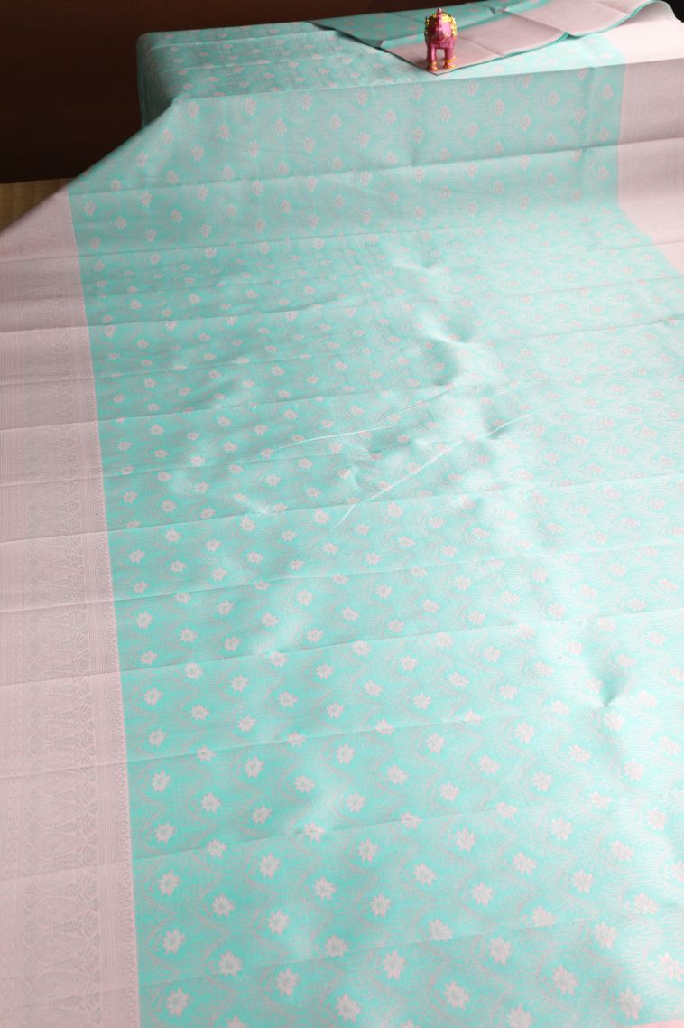 Mint Green Visiri Madippu Silk Sarees with Silver Zari Floral Patterns view 2