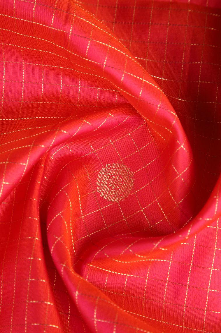 Rose  Red Soft Silk Saree with Gold Zari Rudhracham Mottif view 4