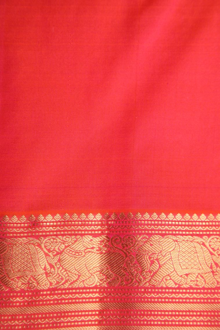 Rose  Red Soft Silk Saree with Gold Zari Rudhracham Mottif view 3