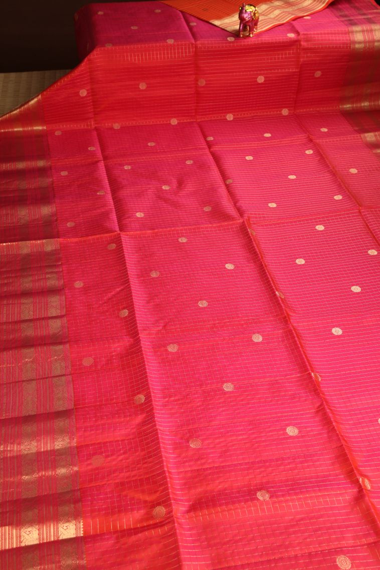 Rose  Red Soft Silk Saree with Gold Zari Rudhracham Mottif view 2