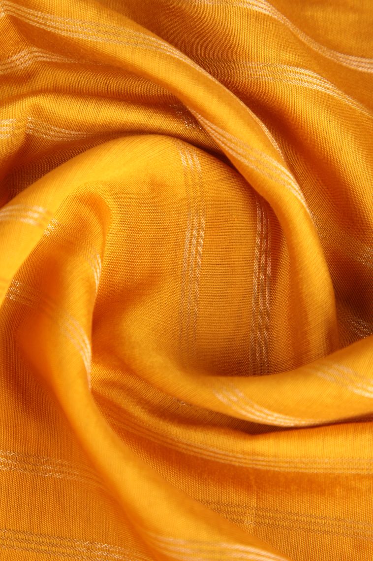 Merigold Orange Chanderi Cotton Sarees Antic Zari with Cross Straipes view 4
