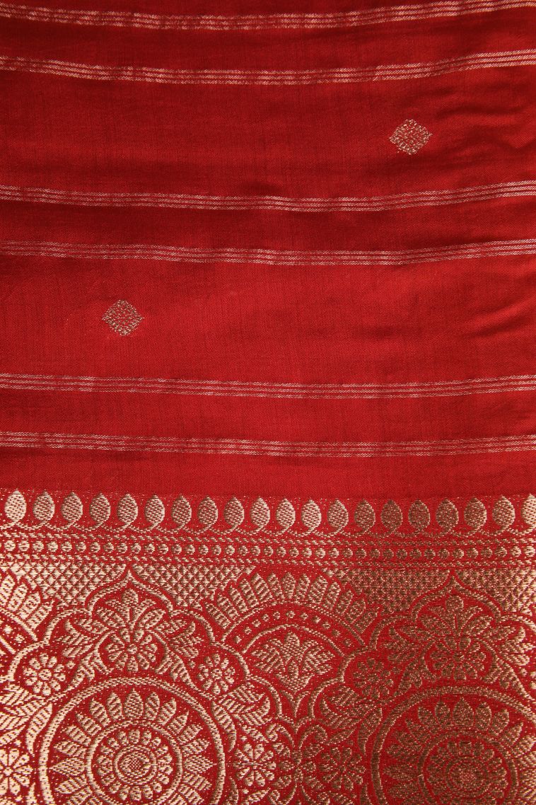 Merigold Orange Chanderi Cotton Sarees Antic Zari with Cross Straipes view 3