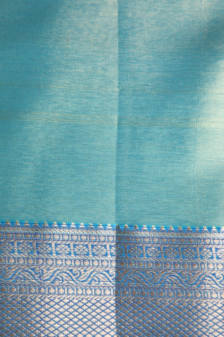 Teal Blue Apoorva Silk Sarees with Gold And Silver Zari Floral Patterns view 3