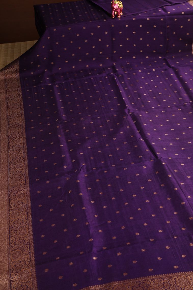 Viola Purple Banaras Sarees Antic Zari with Floral Puttas view 2