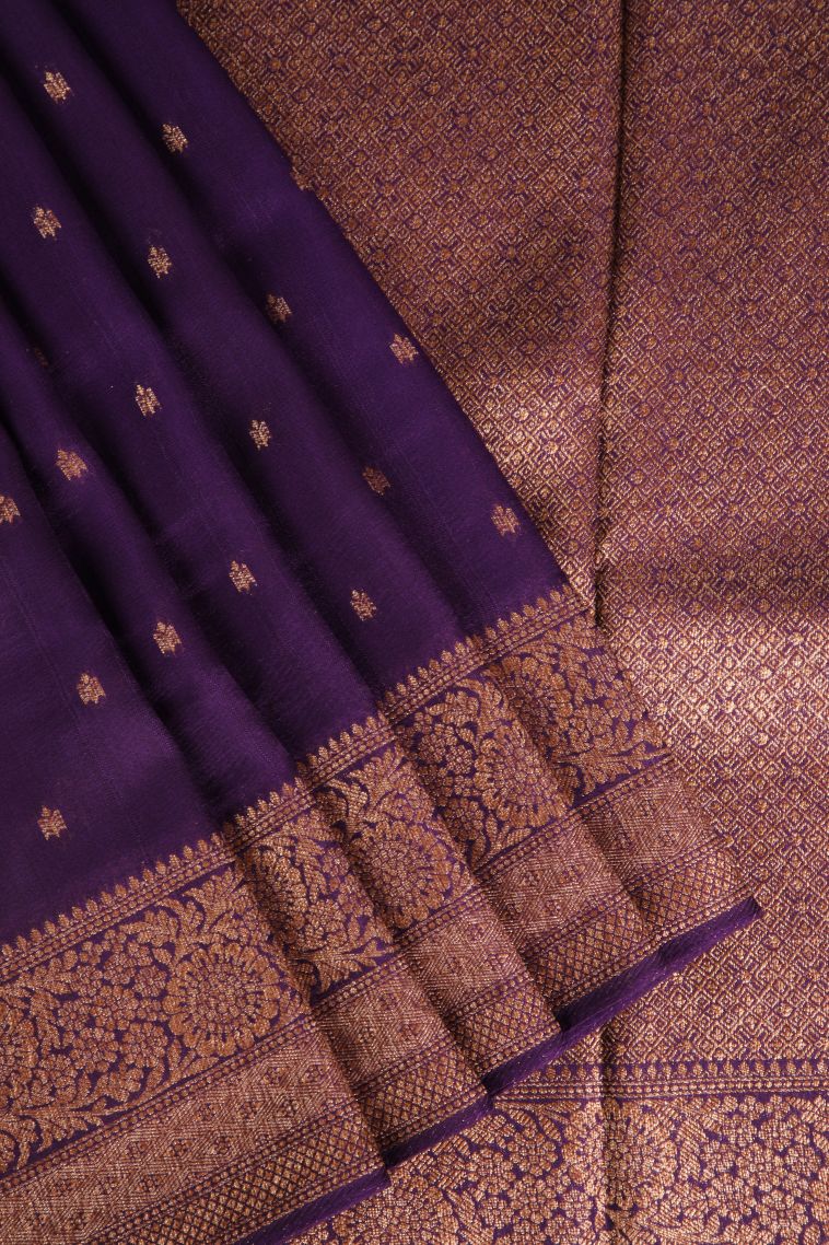 Viola Purple Banaras Sarees Antic Zari with Floral Puttas view 1