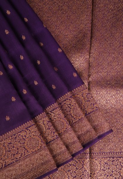 Viola Purple Banaras Sarees Antic Zari with Floral Puttas