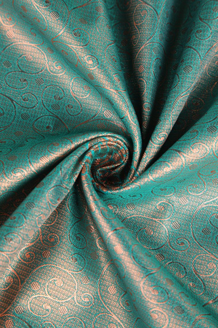 Teal Blue Apoorva Silk Sarees Copper Zari with Floral Patterns view 4