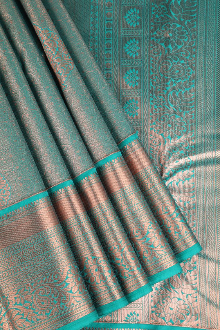 Teal Blue Apoorva Silk Sarees Copper Zari with Floral Patterns
