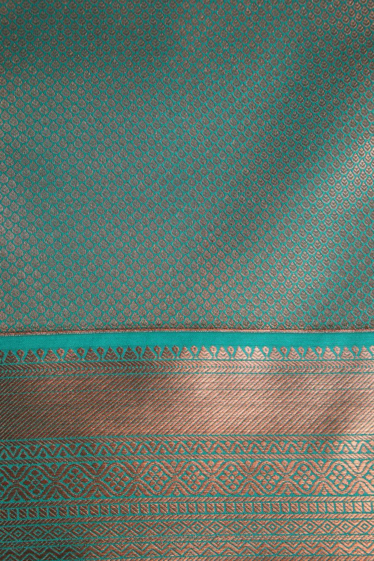 Teal Blue Apoorva Silk Sarees Copper Zari with Floral Patterns view 3