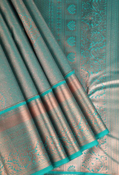 Teal Blue Apoorva Silk Sarees Copper Zari with Floral Patterns