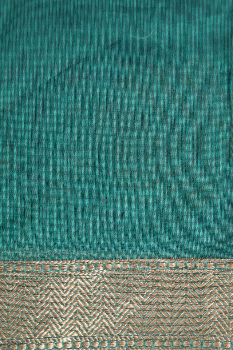 Teal Blue Manipuri Cotton Sarees with Silver Zari Floral Puttas view 3