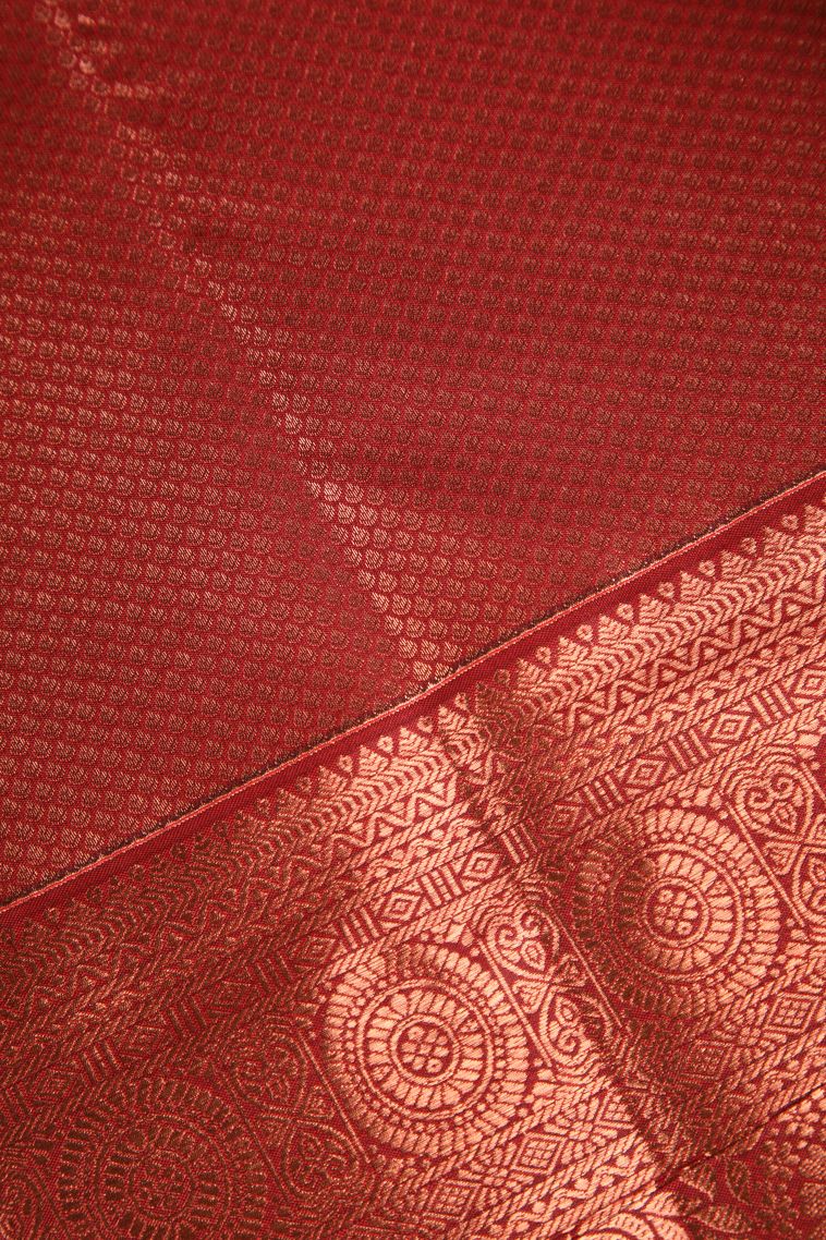 Cherry Red Apoorva Silk Sarees Copper Zari with Floral Patterns view 3