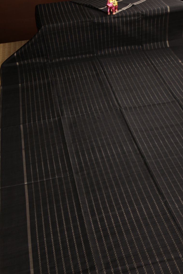 Charleston Black Semi Tussar Silk Gold Zari with Kodi Pattern view 2