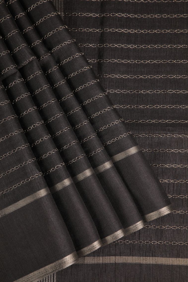 Charleston Black Semi Tussar Silk Gold Zari with Kodi Pattern