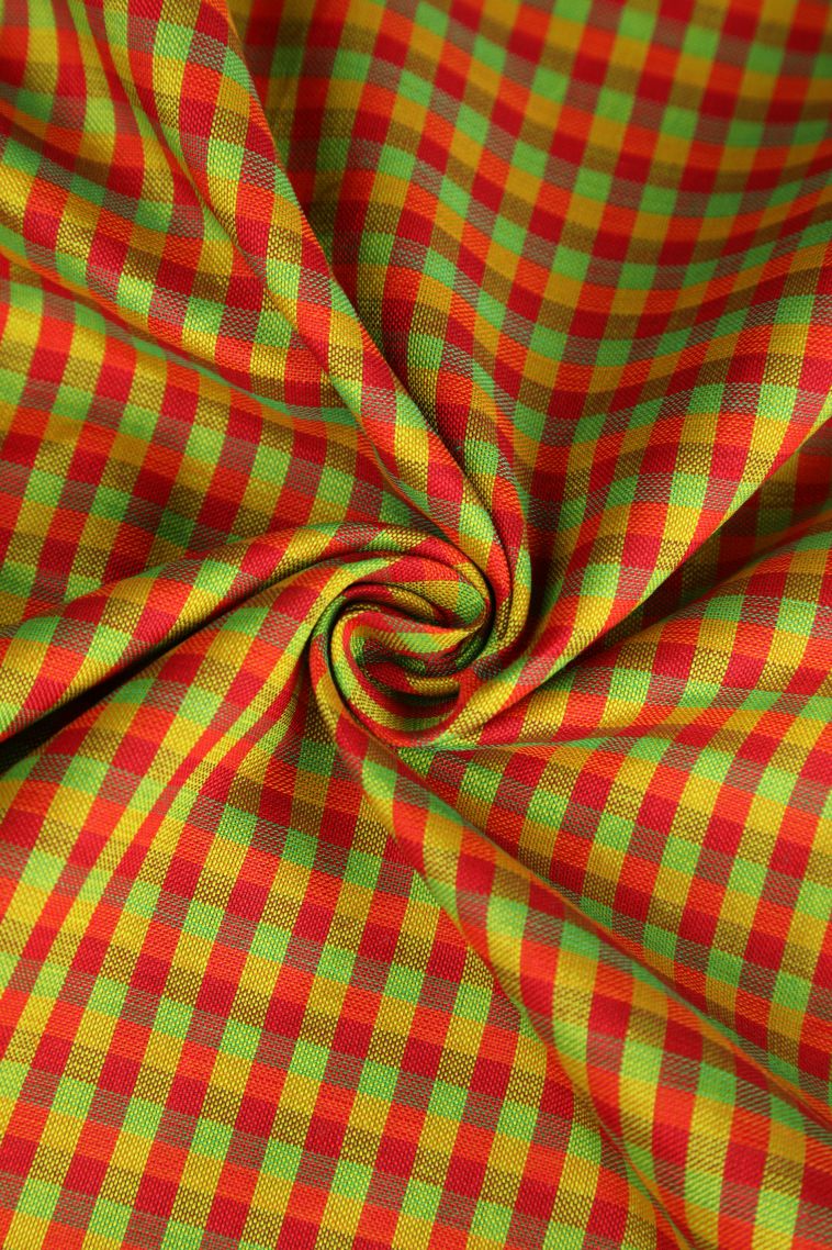 Lime Yellow Poly Cotton Sarees Gold Zari with Checks view 4