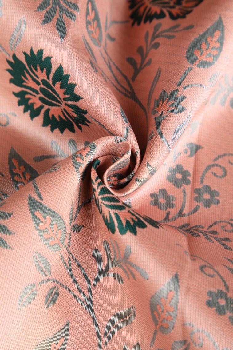 Salmon Pink Visiri Madippu Silk Sarees with Silver Zari Floral Patterns view 4