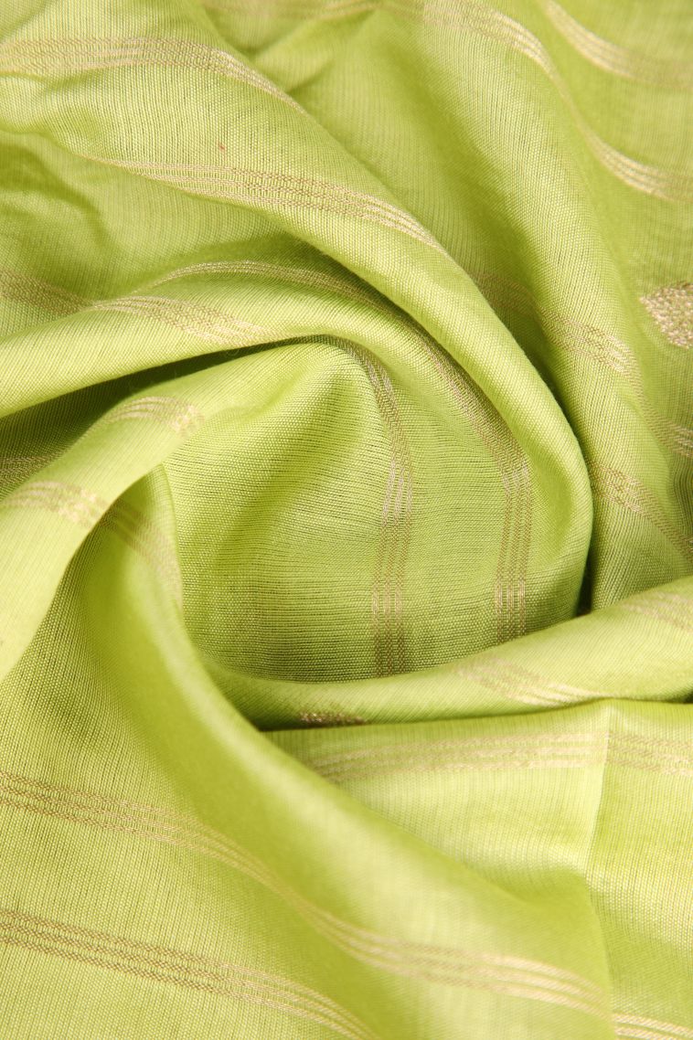 Lime Green Chanderi Cotton Sarees Antic Zari with Cross Straipes view 4