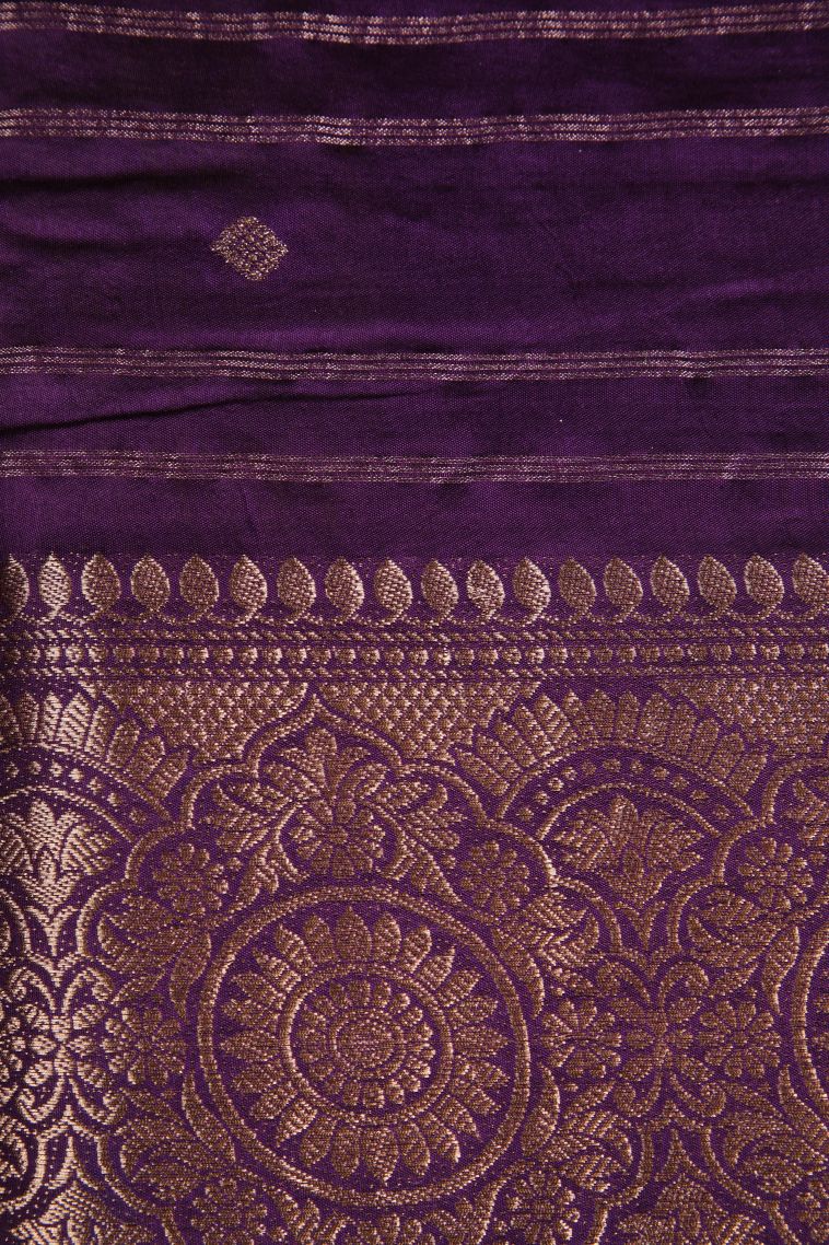 Lime Green Chanderi Cotton Sarees Antic Zari with Cross Straipes view 3