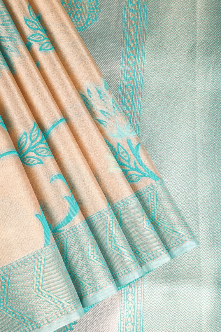 Sepia Yellow Apoorva Silk Sarees with Silver Zari Butterfly Butta view 1